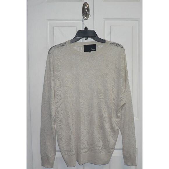 Line Knitwear Lightweight Sheer Inset Palm Tree Sweater in Beige Medium $110 - Picture 1 of 4